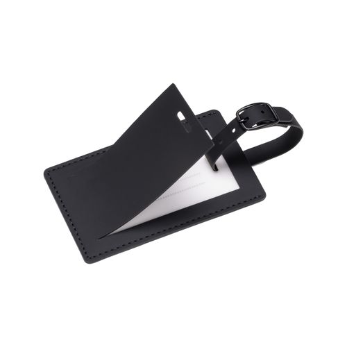 Etichetta per bagagli in soft PU. Con cartoncino interno per nome e dati di contatto