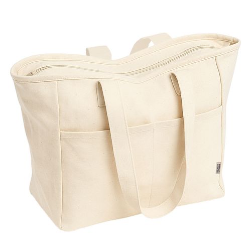 Bolsa de algodon reciclado 450 g/m2 con asas largas y doble bolsillo frontal