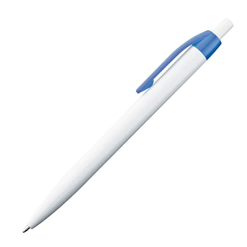 White plastic ball pen with coloured clip White plastic ball pen with coloured clip