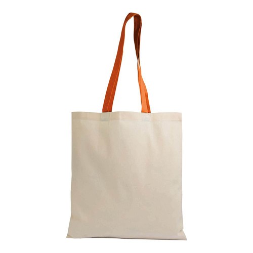 135 g/m2 natural cotton shopping bag with coloured long handles 135 g/m2 natural cotton shopping bag with coloured long handles