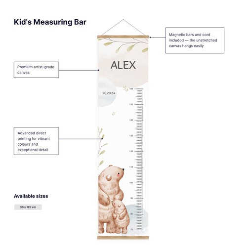 Custom Kids' Measuring Bars - Sustainable Wood, Made to Order Custom Kids' Measuring Bars - Sustainable Wood, Made to Order