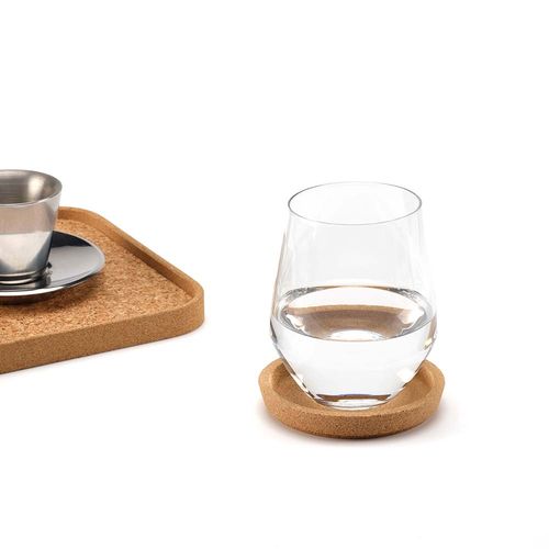 Ravel individual round cork coaster with rim. Made in Portugal