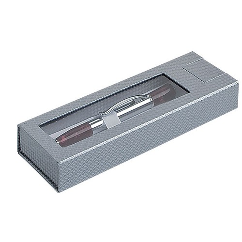 BOÎTE STYLO ARGENT AVEC FENÊTRE