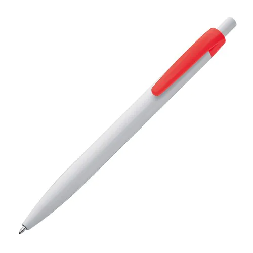 White plastic ball pen with coloured clip White plastic ball pen with coloured clip
