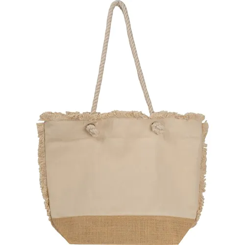 Bolsa de playa Oeko-Tex ® natural con fondo de yute y cordón Bolsa de playa Oeko-Tex ® natural con fondo de yute y cordón