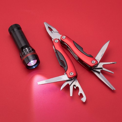 CONJUNTO COLORADO II: LINTERNA LED Y HERRAMIENTA MULTIUSO