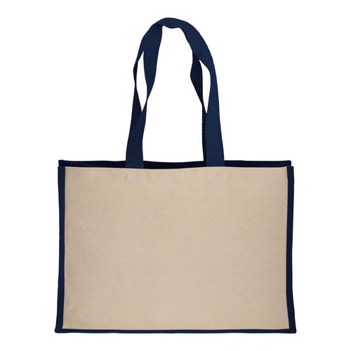 280 g/m2 cotton shopping bag with jute details, long handles and gusset