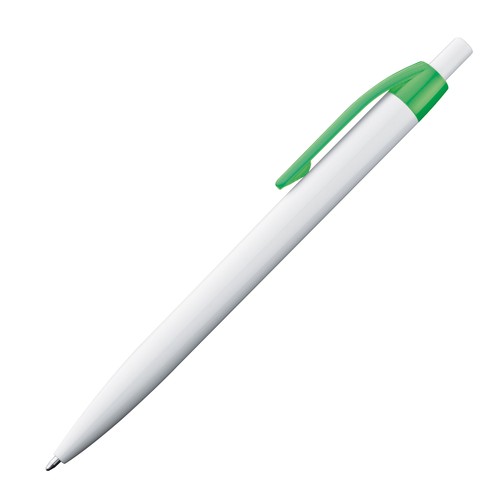 White plastic ball pen with coloured clip White plastic ball pen with coloured clip