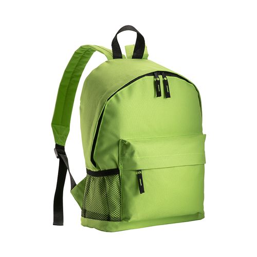 600D polyester 3-pocket backpack (one mesh side pocket). Adjustable shoulder straps