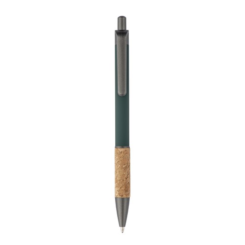 Aluminum pen with cork handle, burnished clip, top and tip Aluminum pen with cork handle, burnished clip, top and tip