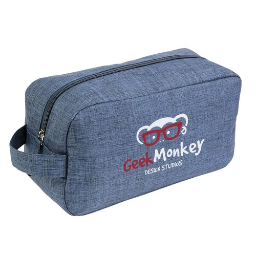 300D polyester melange fabric cosmetic bag with handle