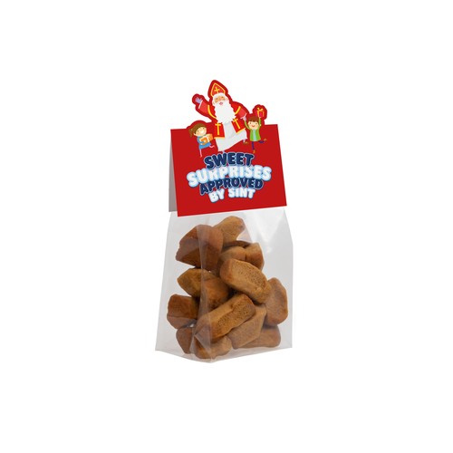 Blokzakje met kopkaartje in eigen vorm en 100 gram snoep