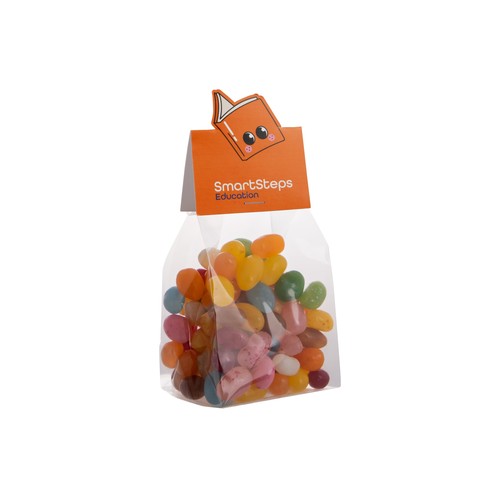 Blokzakje met kopkaartje in eigen vorm en 150 gram snoep Blokzakje met kopkaartje in eigen vorm en 150 gram snoep