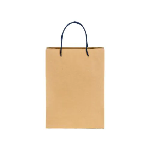 150 g/m2 natural recycled paper bag with gusset and short colored handles 150 g/m2 natural recycled paper bag with gusset and short colored handles
