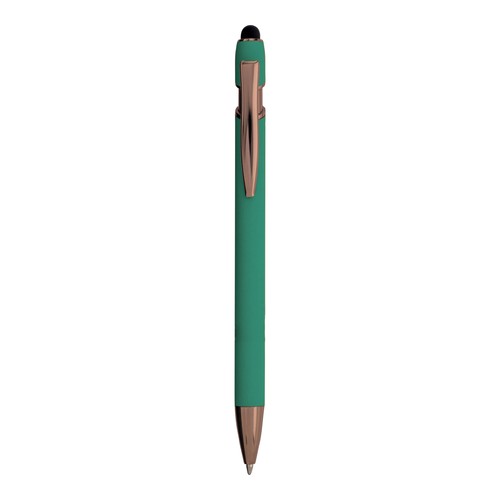 Penna a scatto in alluminio gommato con gommino per touch screen Penna a scatto in alluminio gommato con gommino per touch screen
