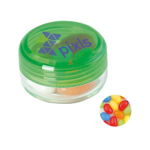 Boîte plastique ronde avec jelly beans Boîte plastique ronde avec jelly beans