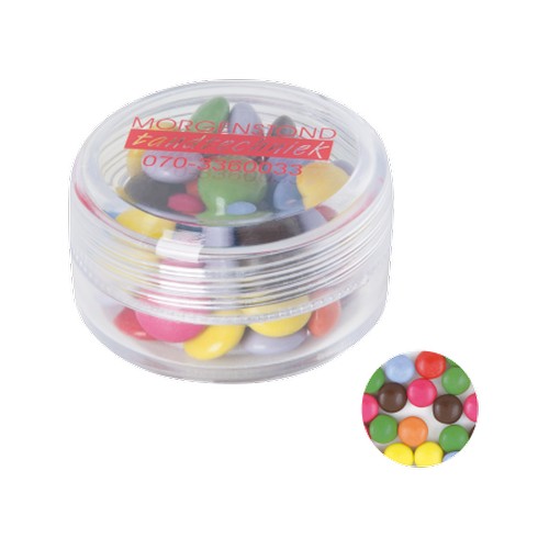 Boîte plastique ronde avec dragées chocolat
