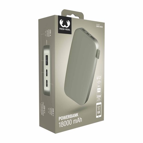 Fresh 'n Rebel Powerbank 18000 mAh USB-C Dried Green Fresh 'n Rebel Powerbank 18000 mAh USB-C Dried Green
