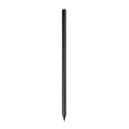 Black wooden pencil with graphite lead, black wood, cylindrical cross-section