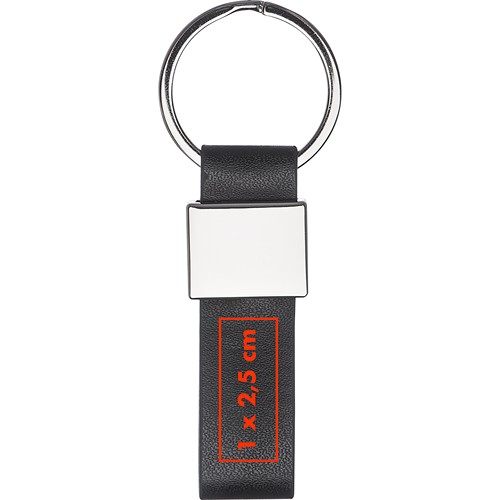 Keyring with a black PU strap Keyring with a black PU strap