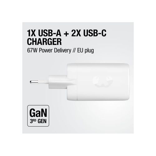 Fresh 'n Rebel 67W Laptop Fast Charger GaN USB-C & USB-A