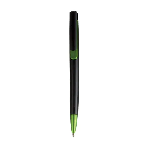 Penna a scatto in plastica con fusto nero, punta e particolare metallizzati Penna a scatto in plastica con fusto nero, punta e particolare metallizzati