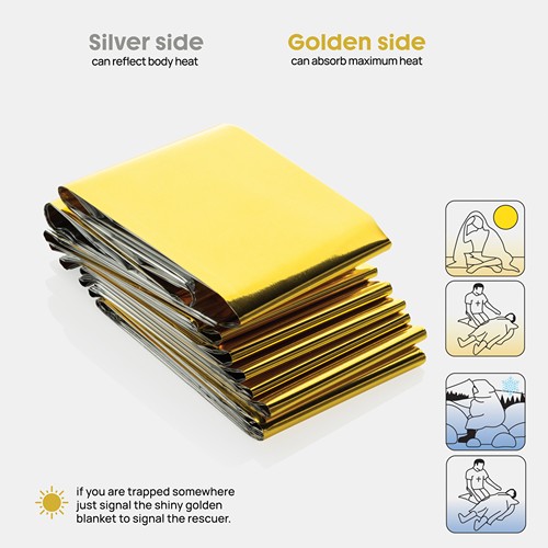 Solra emergency blanket in RCS recycled RPET pouch