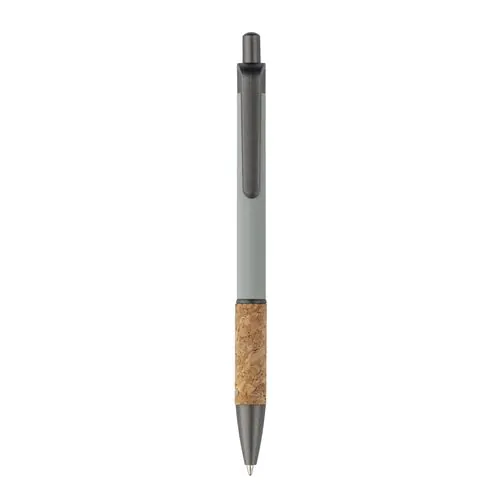 Aluminum pen with cork handle, burnished clip, top and tip Aluminum pen with cork handle, burnished clip, top and tip