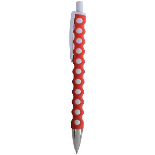 Plastic snap pen with white barrel, clip and button Plastic snap pen with white barrel, clip and button