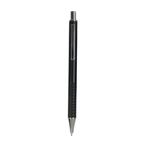 Stylo à poussoir en plastique avec manche cannelé et clip en métal Stylo à poussoir en plastique avec manche cannelé et clip en métal
