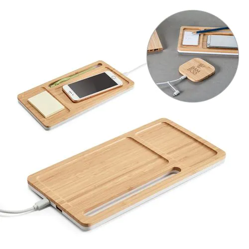 MOTT. Organizador de sobremesa con cargador inalámbrico de 15W en bambú y ABS MOTT. Organizador de sobremesa con cargador inalámbrico de 15W en bambú y ABS