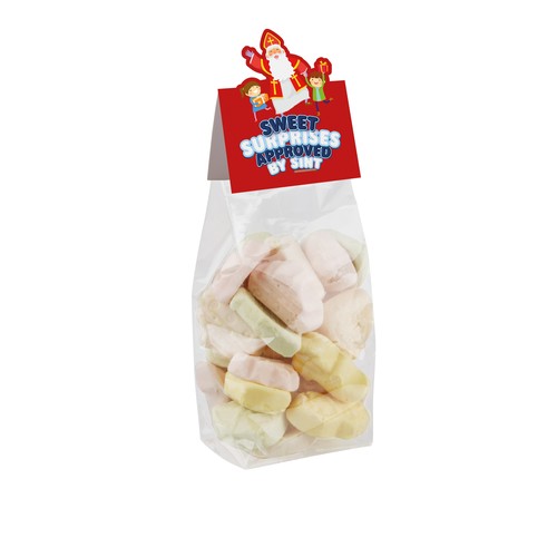 Blokzakje met kopkaartje in eigen vorm en 150 gram snoep