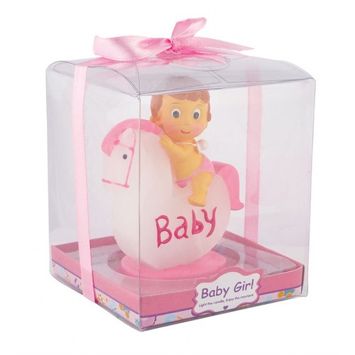 BOUGIE BÉBÉ AVEC CHEVAL ROSE H80 MM