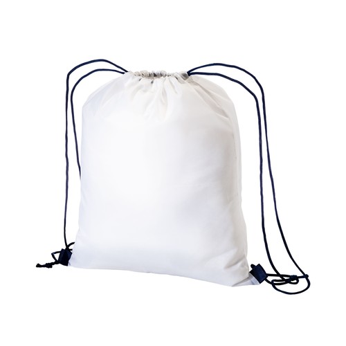 210T white polyester backpack with choke closure and colored cords 210T white polyester backpack with choke closure and colored cords