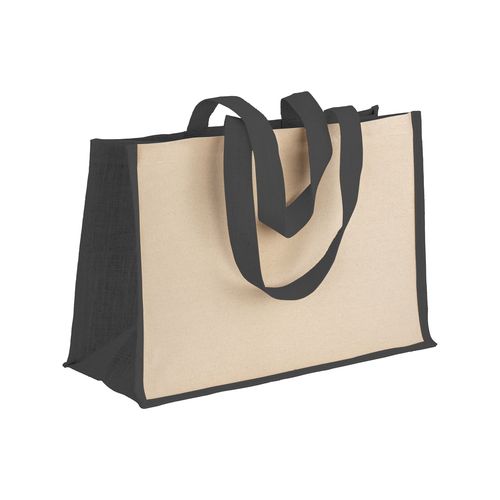 280 g/m2 cotton shopping bag with jute details, long handles and gusset 280 g/m2 cotton shopping bag with jute details, long handles and gusset