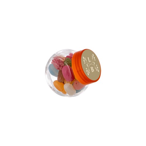 Micro glazen potje 50 ml, gevuld met snoep Micro glazen potje 50 ml, gevuld met snoep