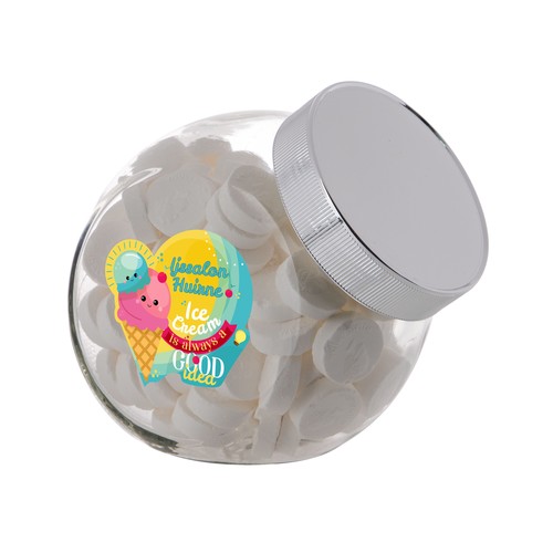 Medium glazen pot, gevuld met snoep Medium glazen pot, gevuld met snoep