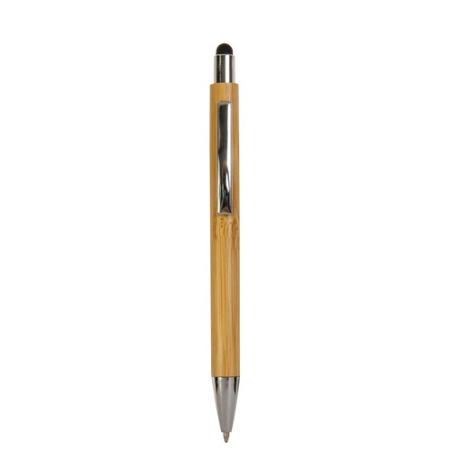 Bamboo barrel push ball pen with colored touch point and chrome tip Bamboo barrel push ball pen with colored touch point and chrome tip