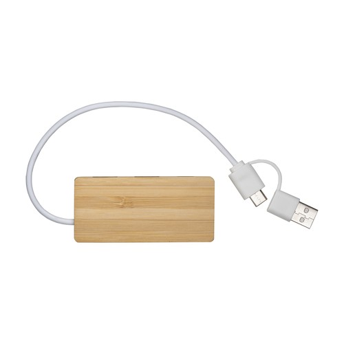 Concentrador USB Bamboo con 2 puertos USB A y 1 puerto de tipo C,