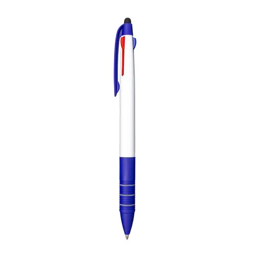 Penna a scatto in plastica con 3 refill dei colori blu, nero e rosso Penna a scatto in plastica con 3 refill dei colori blu, nero e rosso