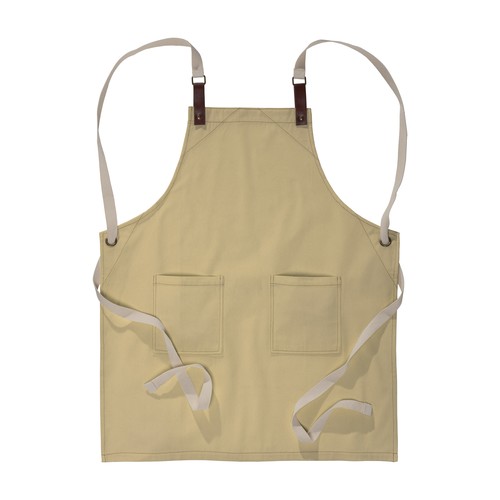 280 g/m2 cotton kitchen apron with 2 front pockets, adjustable PU straps. 280 g/m2 cotton kitchen apron with 2 front pockets, adjustable PU straps.