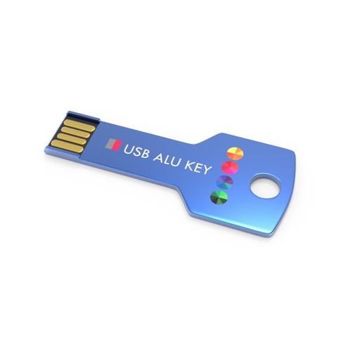 USB Stick Alu Key (Blauw, 4GB 2.0, Bedrukking in full colour voorzijde)