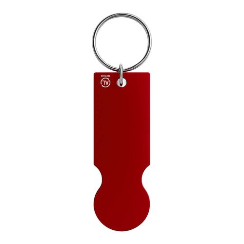 Recycled aluminium keyring with shopping trolley token