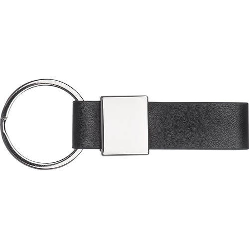 Keyring with a black PU strap Keyring with a black PU strap
