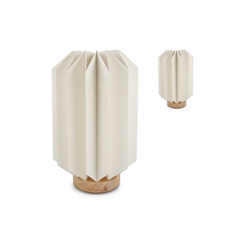 Coollux foldable paper LED lamp Eos on wooden base, 25 cm (letterbox size)