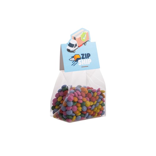 Block bag with header card in your own shape and 100 grams of candy Block bag with header card in your own shape and 100 grams of candy
