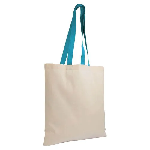 135 g/m2 natural cotton shopping bag with coloured long handles 135 g/m2 natural cotton shopping bag with coloured long handles