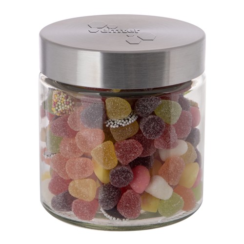 Bocal en verre de 0,9 litre avec embossage, rempli de bonbons Bocal en verre de 0,9 litre avec embossage, rempli de bonbons