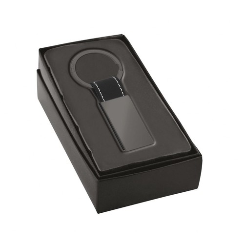 BLACK PU BURNISHED RECTANGULAR KEY RING