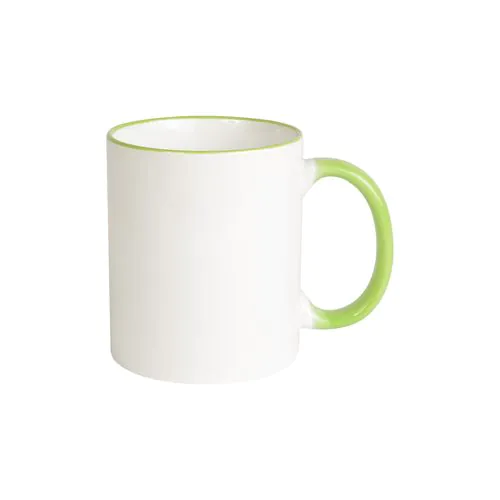 White grade A ceramic mug with coloured handle and edge, For dishwashers White grade A ceramic mug with coloured handle and edge, For dishwashers